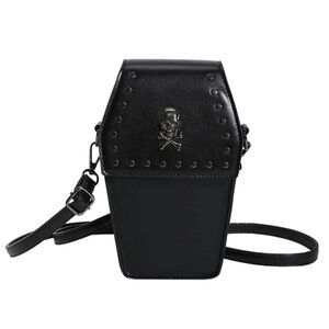 8555 Goth Purse Coffin Black Skull Halloween Purses Clutch Shoulder Bag